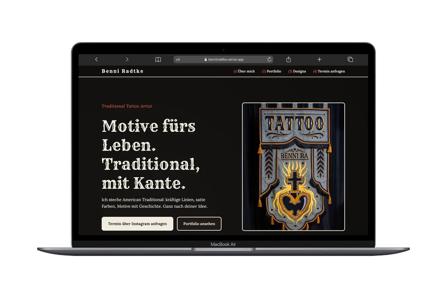 Das Konzeptprojekt Benni Radtke auf einem Laptop