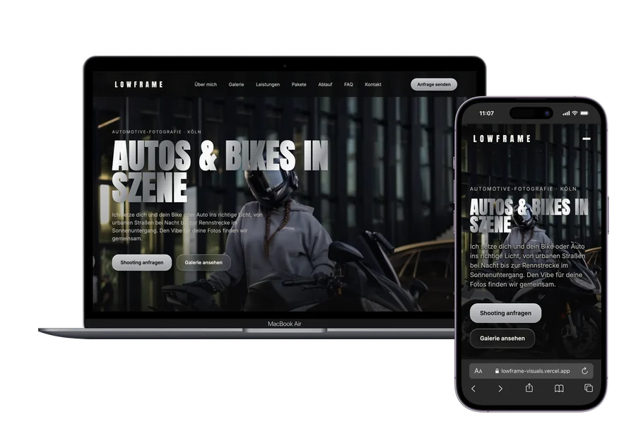Die Website lowframe_visuals auf Laptop und Smartphone